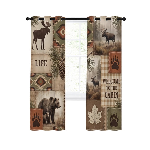 Bull Moose Black Bear Blackout Curtains for Bedroom Living Room, Rustic Farmhouse Vintage Pine Cones Wildlife 45 In Long Thermal Insulated Room Darkening Drapes Grommet Window Treatments, 42 x 45 In
