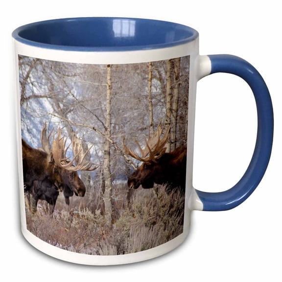 3drose, Bull Moose in Field with Cottonwood Trees, Grand Teton Np, Wyoming., 15oz Two-tone Blue Mug