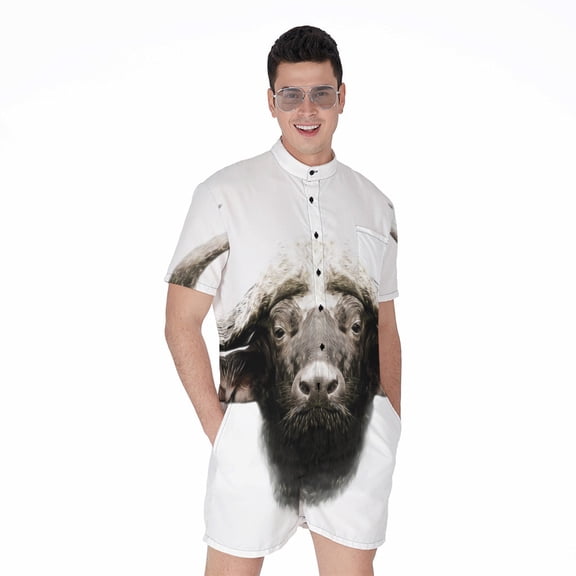 Bull Portrait Short Sleeve Men'S Rompers Casual Summer Jumpsuits Outfit