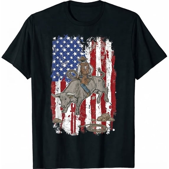 Bull Rider Cloth Bull Rider American Flag Rodeo T-Shirt - Walmart.com