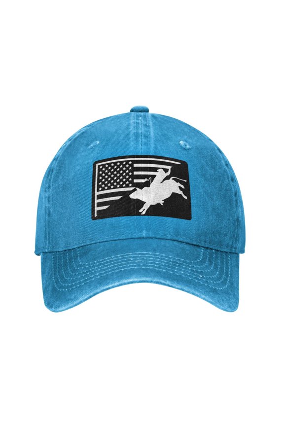 Bull Rider American Unisex Adult Washed Denim Cotton Sport Outdoor Baseball Cap Adjustable Cowboy Baseball Hat