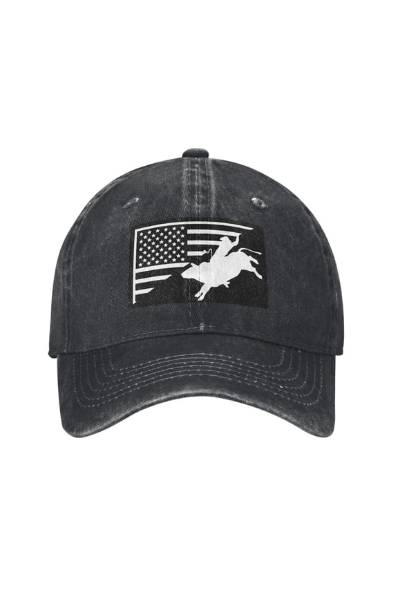 Bull Rider American Unisex Adult Washed Denim Cotton Sport Outdoor Baseball Cap Adjustable Cowboy Baseball Hat