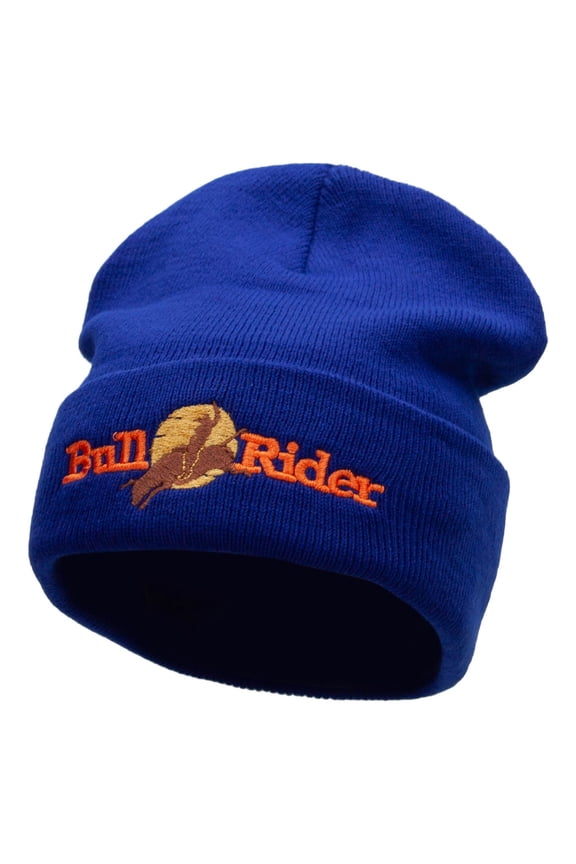 Bull Rider Embroidered 12 Inch Long Knitted Beanie - Royal OSFM