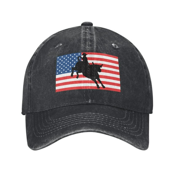 Bull Rider Flag Unisex Adult Washed Denim Cotton Sport Outdoor Baseball Cap Adjustable Cowboy Baseball Hat