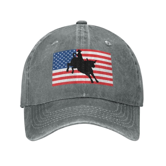 Bull Rider Flag Unisex Adult Washed Denim Cotton Sport Outdoor Baseball Cap Adjustable Cowboy Baseball Hat
