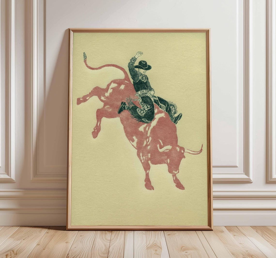 Bull Rider Cloth Bull Rider Poster, Western Rodeo Cowboy, Vintage Rustic Ranch, Country ...