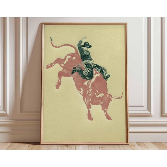Bull Rider Western Rodeo Cowboy Vintage Rustic Ranch Americana Wall Art Print, Unframed Paper Poster 11x14in