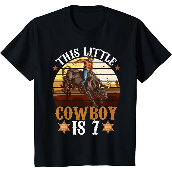 Bull Riding 7Th Birthday 7 Years Old Cowboy Western Rodeo T-Shirt ...