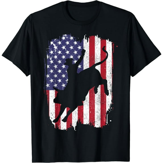 Bull Riding American Flag Rodeo Patriotic Bull Rider Gift T-Shirt