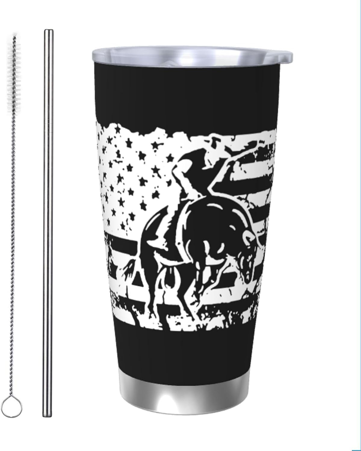 Bull Riding American Flag Tumbler Cup Stainless Steel Spill Prevention