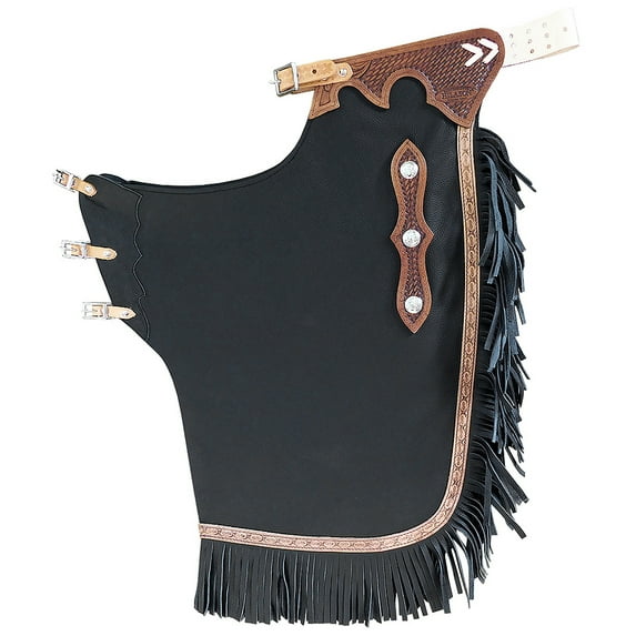 Hilason Western Bull Riding Chinks Chaps Adult Pro Rodeo Bronc Leather Black