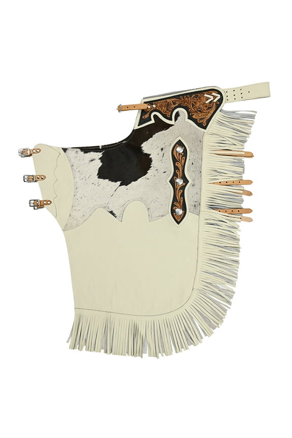 Western Bull Riding Chinks Chaps Adult Pro Rodeo Bronc Leather White