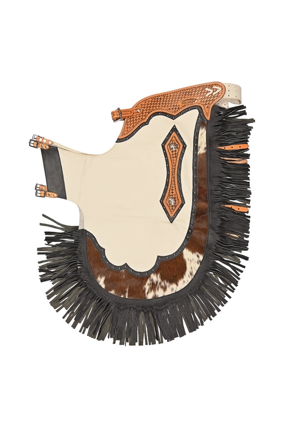 Western Bull Riding Chinks Chaps Rodeo Bronc Smooth Leather White Adult