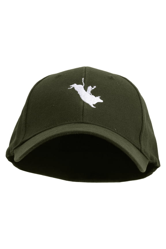 Bull Riding Embroidered Low Profile Washed Flex Cap - Dk Olive OSFM