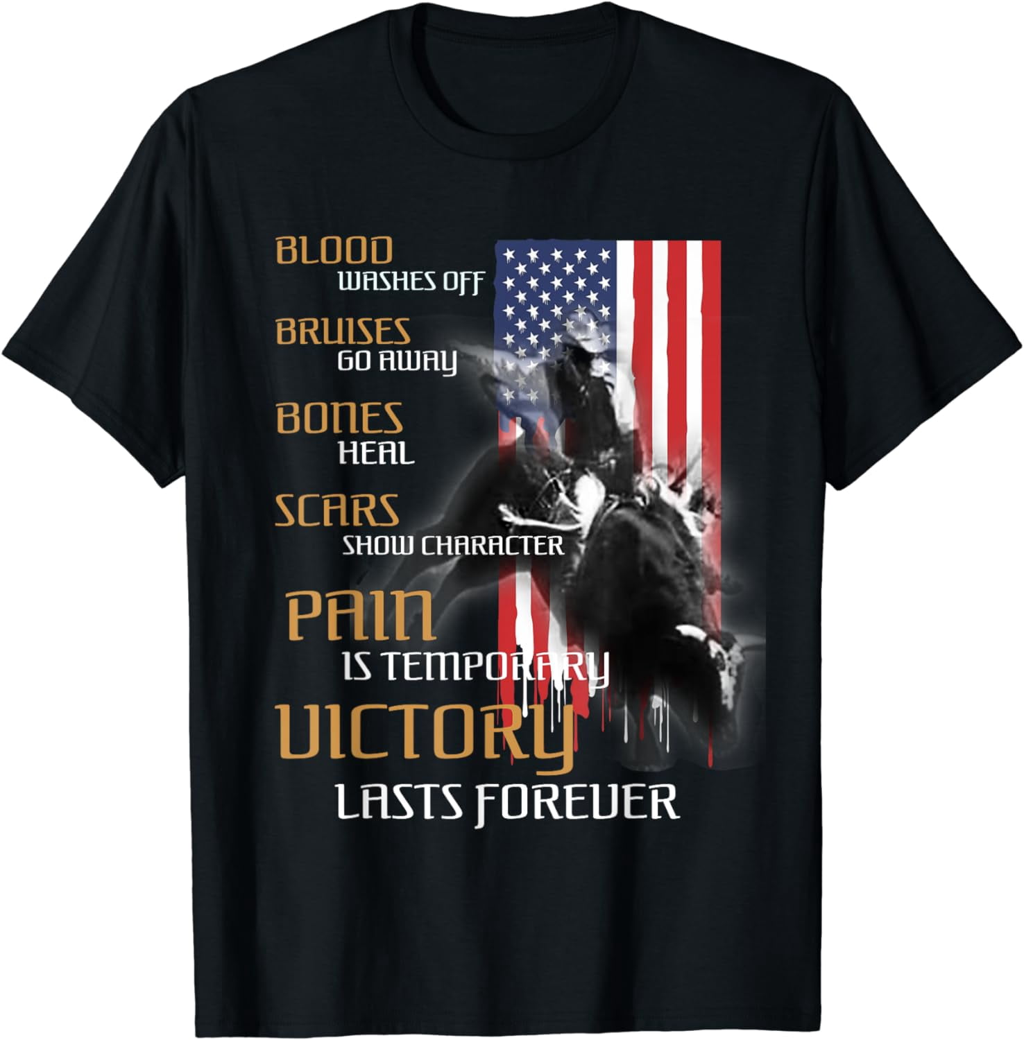 Bull-Riding For Men Texas Rider America Western USA Flag T-Shirt ...
