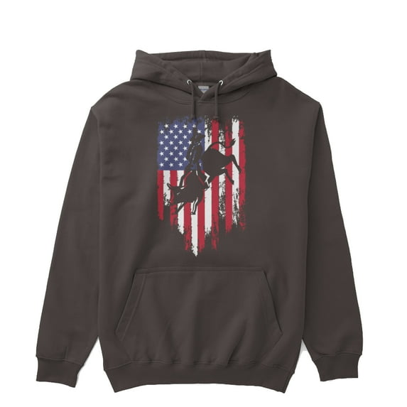 Bull Riding Rodeo Cowboy USA Flag Matching 4th Of July Gift Ideas Hoodie