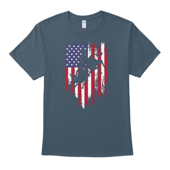 Bull Riding Rodeo Cowboy USA Flag Matching 4th Of July Gift Ideas T-Shirt