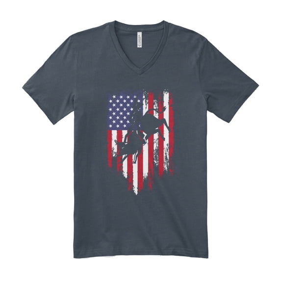 Bull Riding Rodeo Cowboy USA Flag Matching 4th Of July Gift Ideas V-Neck Tee
