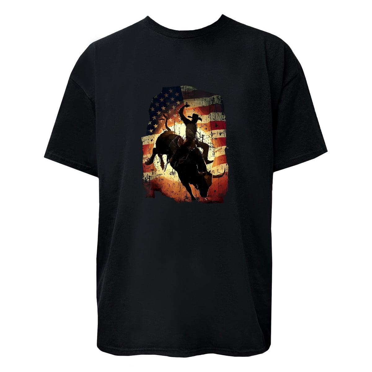 Bull Riding With American Flag Background T-Shirt - Walmart.com