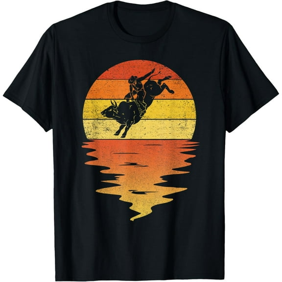 Bull Riding retro sunset vintage Cowboy Western bullriding T-Shirt
