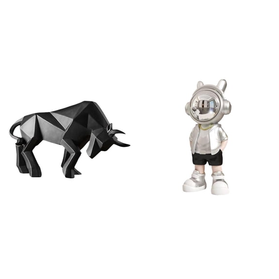 Bull Sculpture Astronaut Statue Figurine Resin Abstract Unique Tabletop Display for Living Room Decor