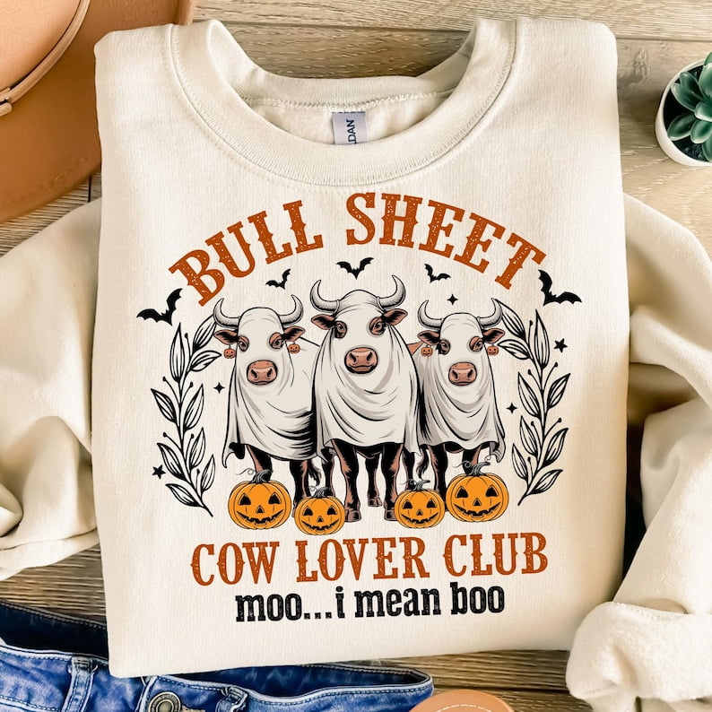 Bull Sheet Shirt Funny Halloween Cow Tee with Ghost Cows Spooky Bull Sheet Shirt Funny Halloween Cow Tee with Ghost Cows Spooky