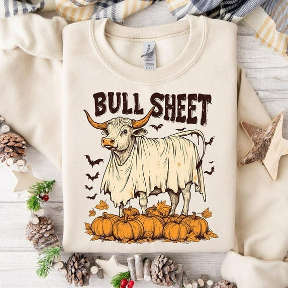 Bull Sheet Sweatshirt, Halloween Sweatshirt, Bull Sweatshirt, Ghost Cows Sweatshirt, Funny Cow Sweatshirt, Fall Sweatshirt TH140629