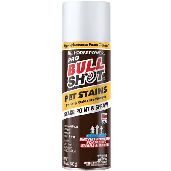Bull Shot Pet Pro Enzyme Stain & Odor Remover, Professional Strength Foam Eliminates Urine, Vomit & Pet Messes on Carpet & Rugs