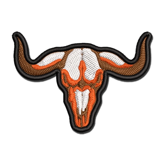 Bull Skull Applique Multi-Color Embroidered Iron-On Patch - 3.5 Inch Large