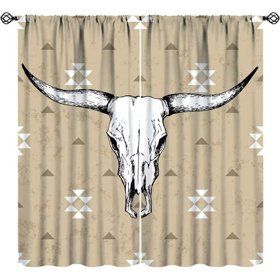 Bull Skull Curtains Vintage Rustic Farmhouse White Bull Skull Art Print for Living Room Bedroom Bathroom Decor Rod Pocket Blackout Window Drapes 2 Panels 42x54in