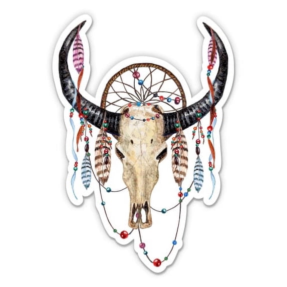 Bull Skull Dreamcatcher Dream Catcher - 5" Vinyl Sticker - For Car Laptop I-Pad - Waterproof Decal