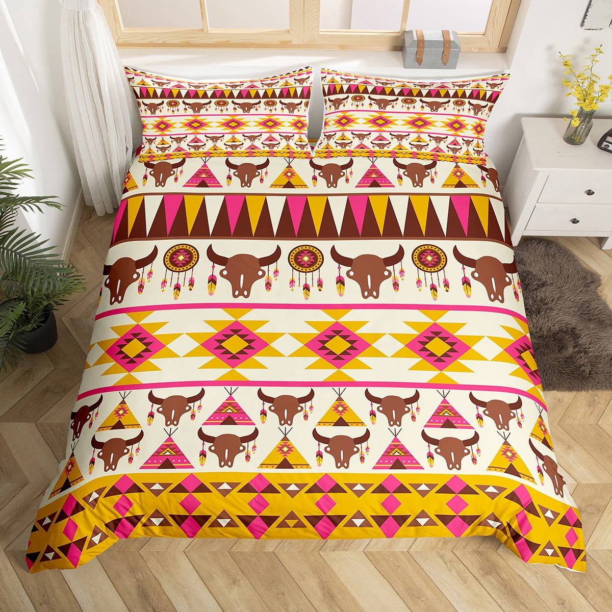 Bull Skull Duvet Cover Twin Exotic Tribal Indian Tent Bedding Set