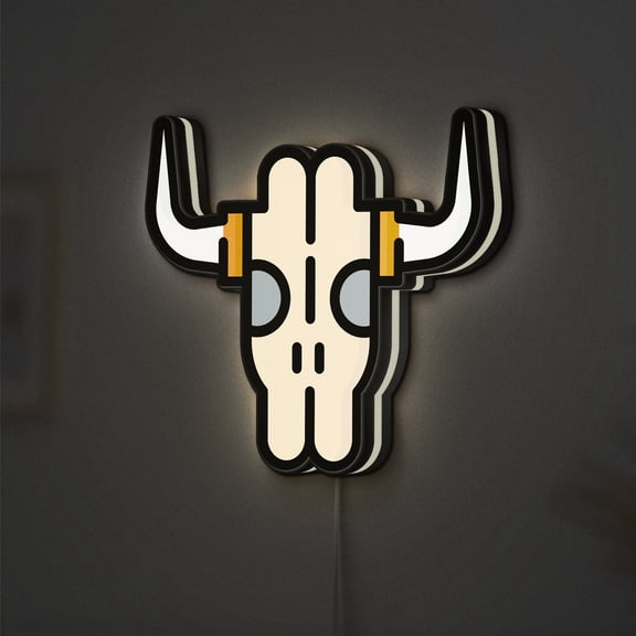 Bull Skull LED Lightbox - Desert Animal Bone Decor, Custom Led Sign for Home Office Shop Decor (Height 8 inch, 20cm)