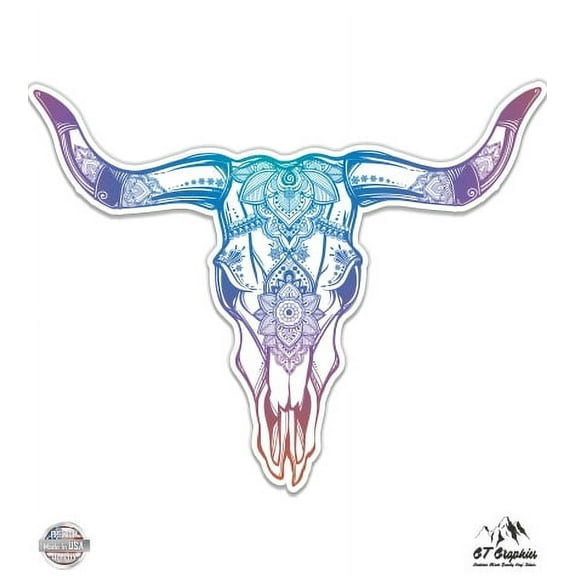 Bull Skull Mandala Colorful Boho Style - 12" Vinyl Sticker Waterproof Decal
