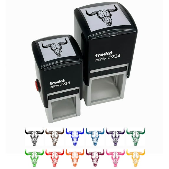 Bull Skull Self-Inking Rubber Stamp Ink Stamper - Black Ink - Large 1-1/2 Inch
