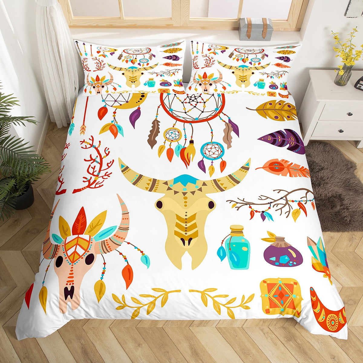Bull Skull Western Bedding Set Exotic Dream Catcher Comforter Cover