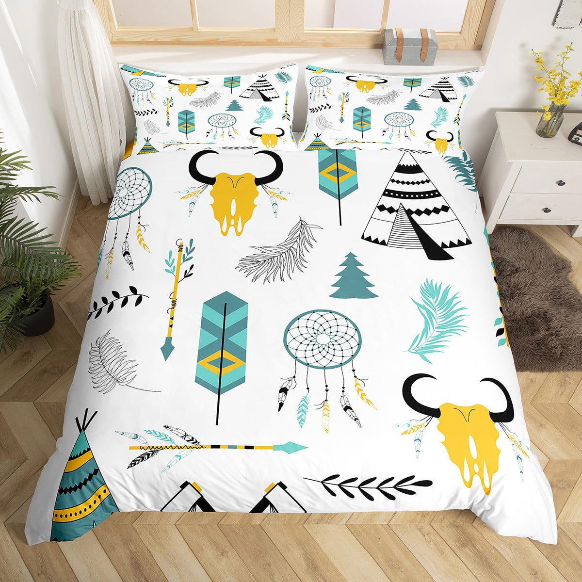Bull Skull Western Bedding Set Exotic Dream Catcher Comforter Cover