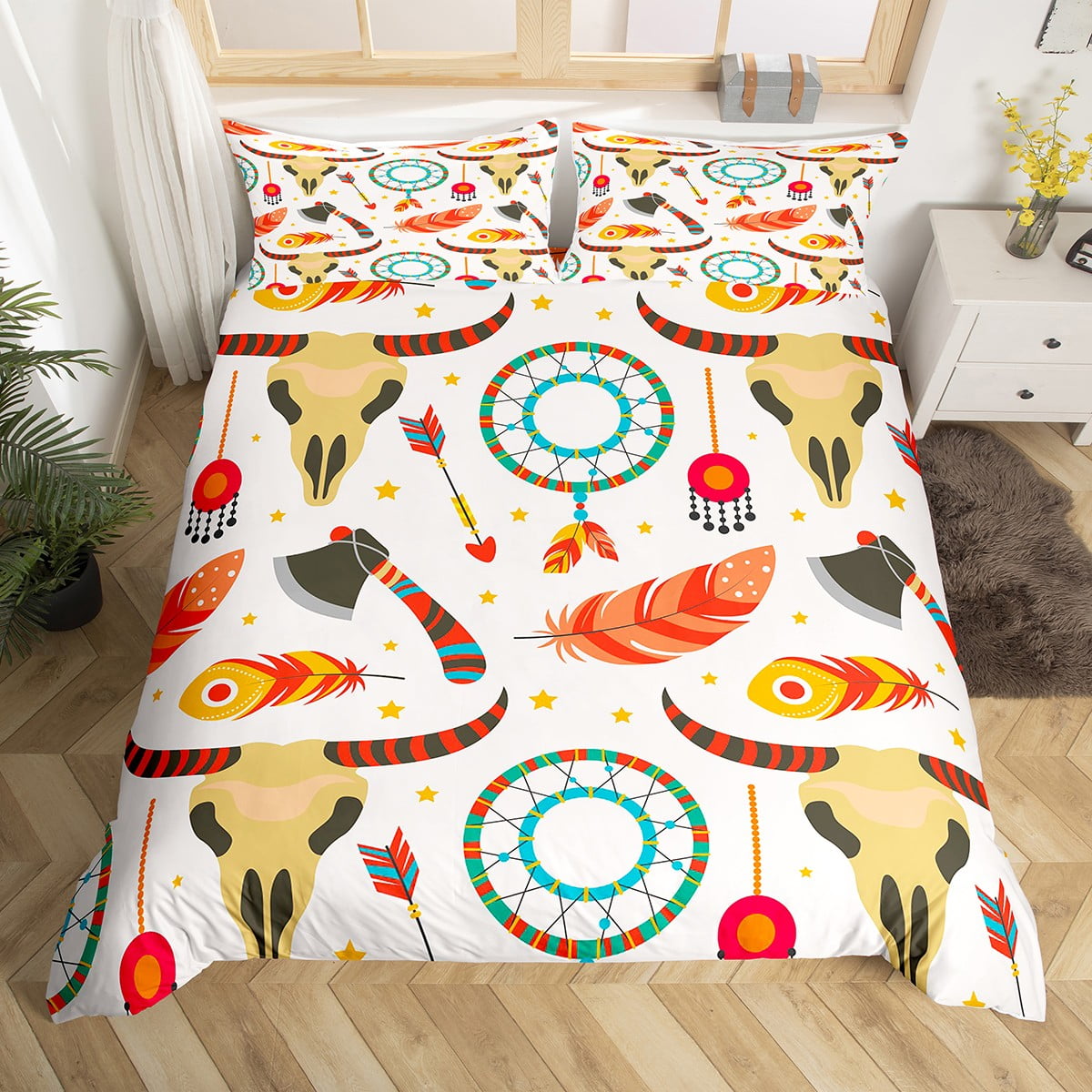 Bull Skull Western Bedding Set Exotic Dream Catchers Comforter Cover