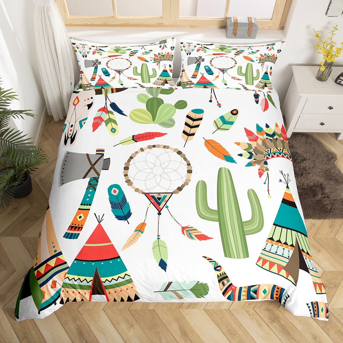 Bull Skull Western Bedding Set Exotic Dream Catchers Comforter Cover