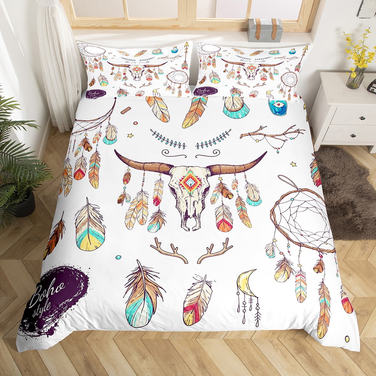 Bull Skull Western Bedding Set Exotic Dream Catchers Comforter Cover