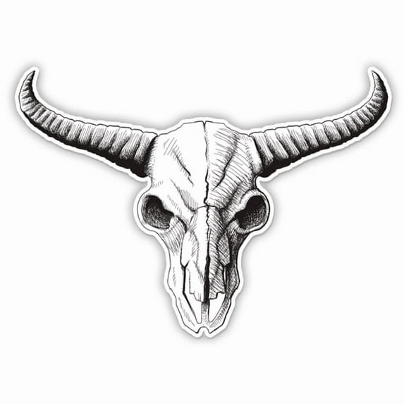 Bull Skull Western Ranch Cow - 3" Vinyl Sticker - For Car Laptop Water Bottle Phone - Waterproof Decal