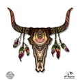 thumbnail image 1 of Bull Skull with Feathers Native American Theme - 3" Vinyl Sticker - For Car Laptop I-Pad Phone Helmet Hard Hat - Waterproof Decal, 1 of 1