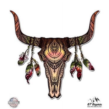 Native Cow Skull Sticker, Heritage Pride Cattle Decal, Indian