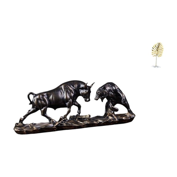 Bull Statue Bear Ornament Leaf Sculpture Abstract Resin Metal for Desktop Bookshelf Bedroom Decoration