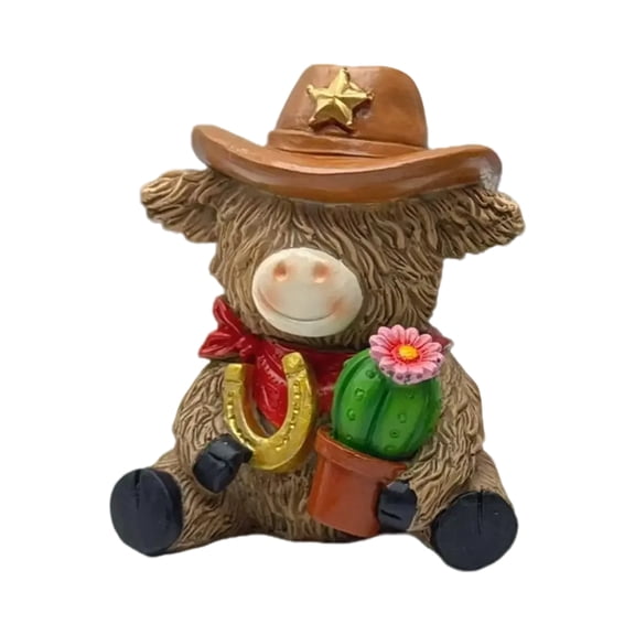 Bull Statue With Cowboy Hat Star Red Bow Horseshoe And Cactus Decoration，Home Garden Patio Ornament，Party Prop And Gift For Home And Garden Decoration Lovers