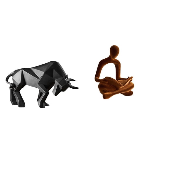 Bull Statue Sculpture Abstract Thinker Figurine Resin Material Decorative Art for Home Office Tabletop Shelf