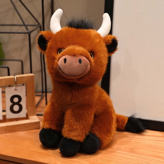 Bull Stuffed Animal,Bison Stuffed Animal,Cute Pet Doll Forest Animals Squatting Sitting Doll Figurine,Wildlife Animals Toy,Used To Create Imaginative Play Adventures,Perfect For All Ages.(Coffee)