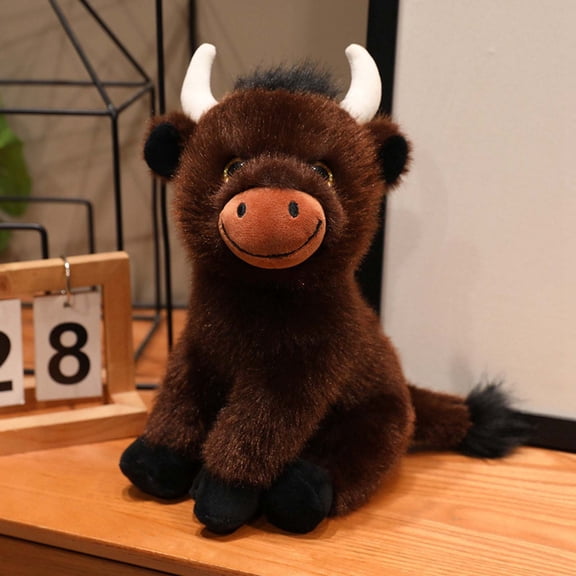 Bull Stuffed Animal,Bison Stuffed Animal,Cute Pet Doll Forest Animals Squatting Sitting Doll Figurine,Wildlife Animals Toy,Used To Create Imaginative Play Adventures,Perfect For All Ages.(Brown)