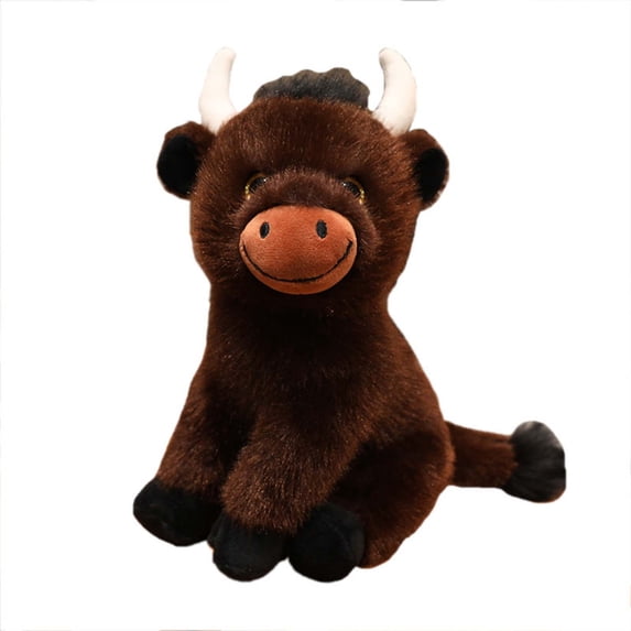 Bull Stuffed Animal, Cute Fluffy Cow Stuffed Animal, Soft Longhorn Cow Plush Gifts for Kids Baby Girls Boys Brown