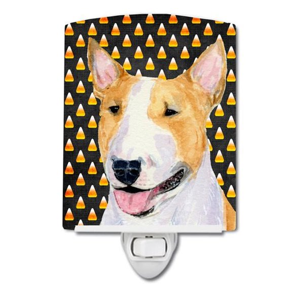 Bull Terrier Candy Corn Halloween Portrait Ceramic Night Light